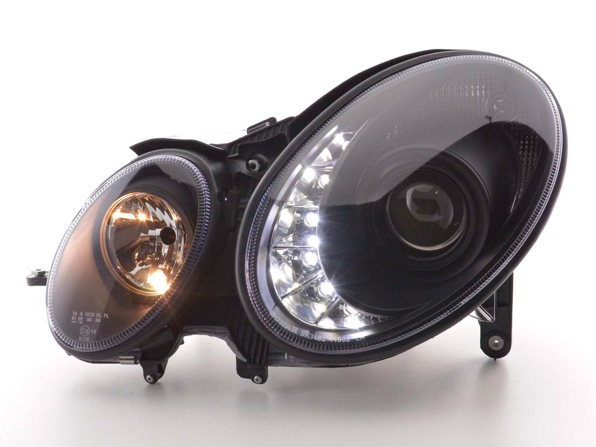Scheinwerfer Set Daylight LED TFL-Optik Mercedes E-Klasse Typ W211 02-06 schwarz Scheinwerfer Set Daylight LED TFL-Optik Mercedes E-Klasse Typ W211 02-06 schwarz